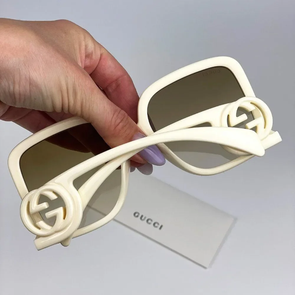 Gucci GG1326S 002 Sunglasses Ivory Brown Gradient Oversized Square Women